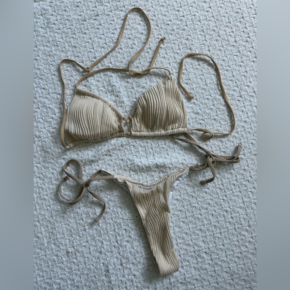 Beige Ribbed Bikini Set